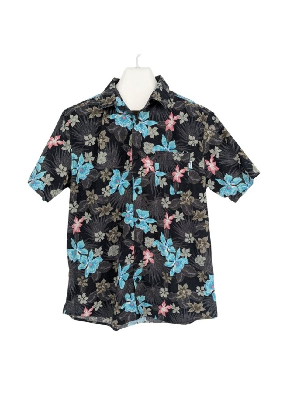 Hurley Floral Hawaiian Button Up Shirt Tropical Stretch Skater Surf Y2K‎ Large